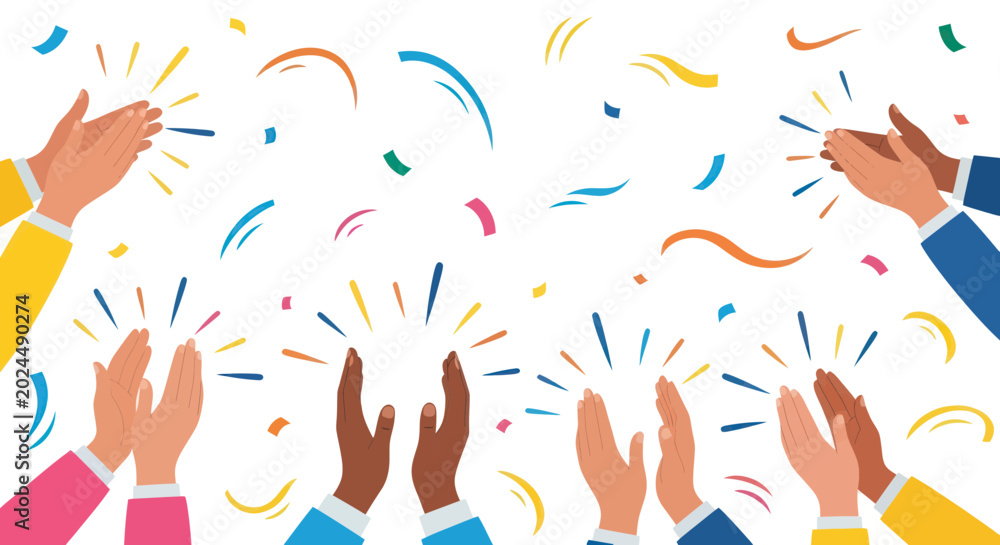 Fototapeta premium Celebration: Diverse Hands Clapping with Confetti and Streamers