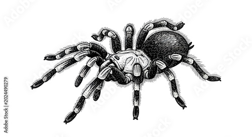 Photos Detailed Black and White Illustration of a Tarantula Spider