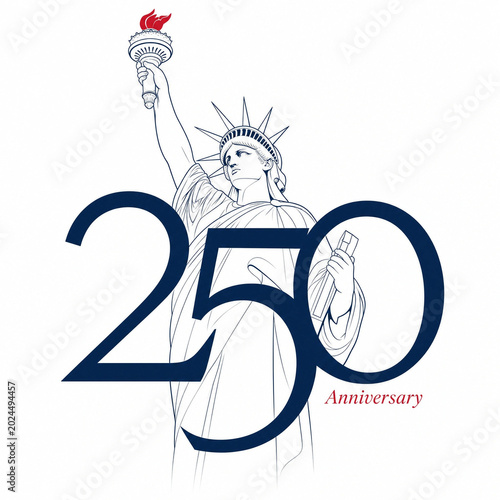 250 anniversary graphic with statue of liberty line art