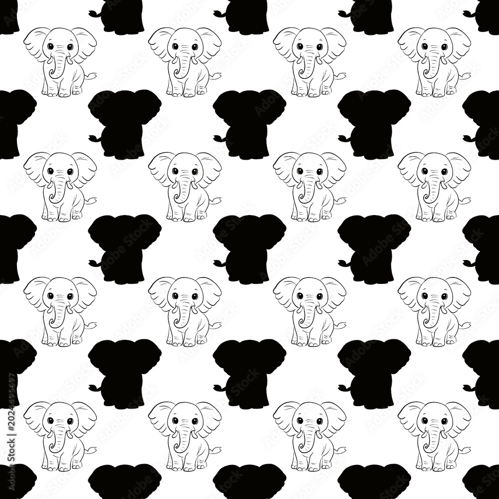 Obraz premium black and white elephant seamless pattern