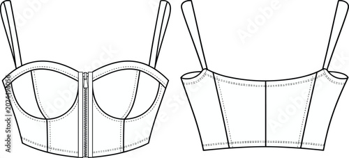 Obraz na płótnie Women Corset Crop Top Technical Fashion Flat Sketch with Front and Back View Vec
