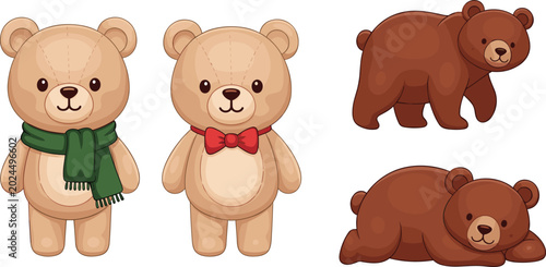 Bild auf Leinwand cute cartoon bear vector icon set featuring plush teddy bears grizzly wild brown