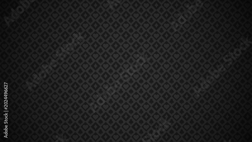 Foto Black and grey seamless pattern background with playing card suit symbols of hearts, diamonds, clubs and spades in a diagonal geometric grid for casino gambling or poker design