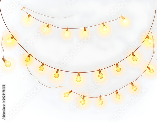 Festive String Lights Garland Decoration Glowing Warm Yellow Bulbs.