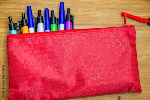 Quadro su tela red pencil case organizer made  waterproof fabric, zipper, with, ballpoint pens,