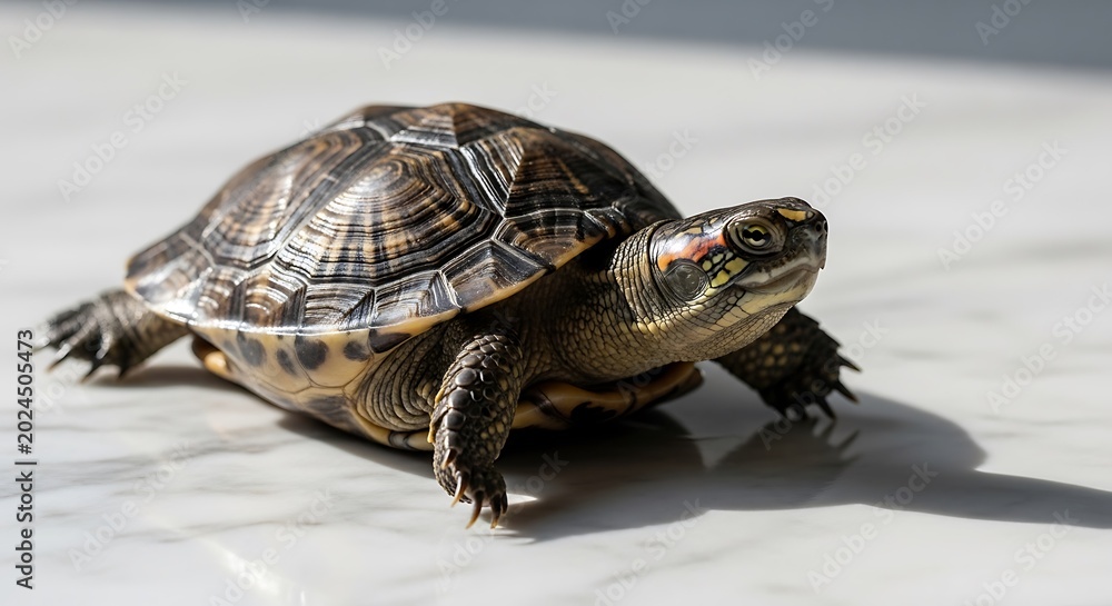 Obraz premium Turtle on a gray surface outdoors.
