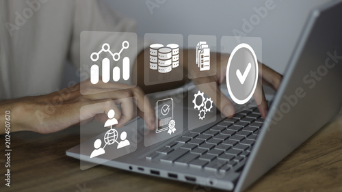 Quadro su tela Performing quality assurance and ISO compliance verification via business softwa