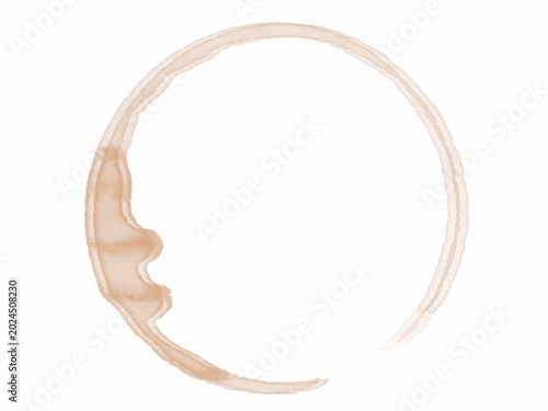 Foto Brown liquid splatter forming a circular shape on a white background with a smal