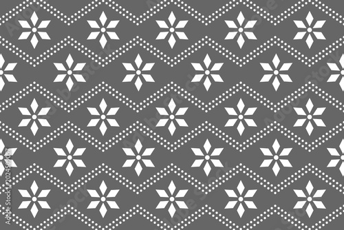 Fotografija Seamless winter pattern with elegant white snowflakes and geometric lines on a d