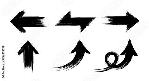 Hand Drawn Grunge Black Ink Brush Arrow Set Vector Illustration
