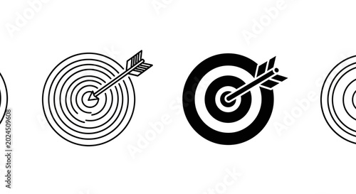Minimalist bullseye and arrow icons representing goal achievement