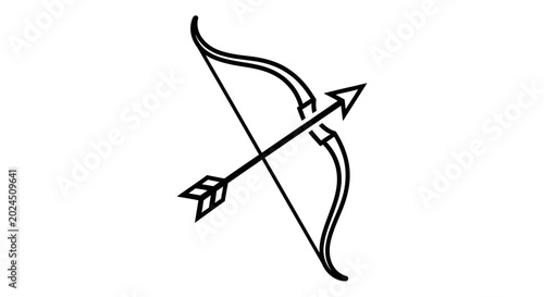 Minimalist Bow and Arrow Line Art Illustration on White Background