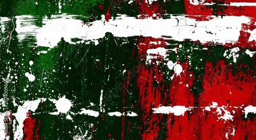 Grunge background in the colors of the Mexican flag with distressed paint texture. National themed graphic for Cinco de Mayo celebrations and cultural heritage events.