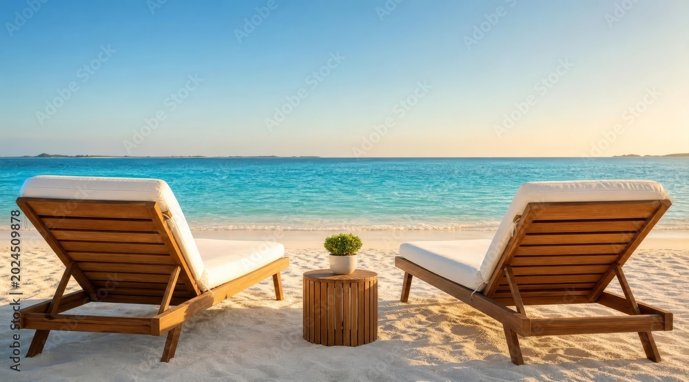 Fototapeta premium Luxury beach chairs on white sand