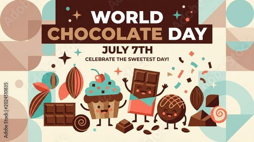 Schilderij op canvas World chocolate day july 7th celebration greeting card with cute characters