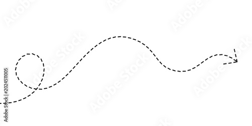 Tableau sur toile Abstract dashed arrow line curving and moving forward, representing a journey or