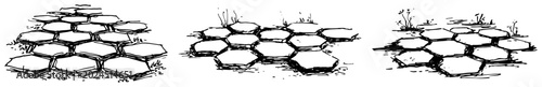 Photos Hexagonal paving stones for garden path in hand drawn sketch style