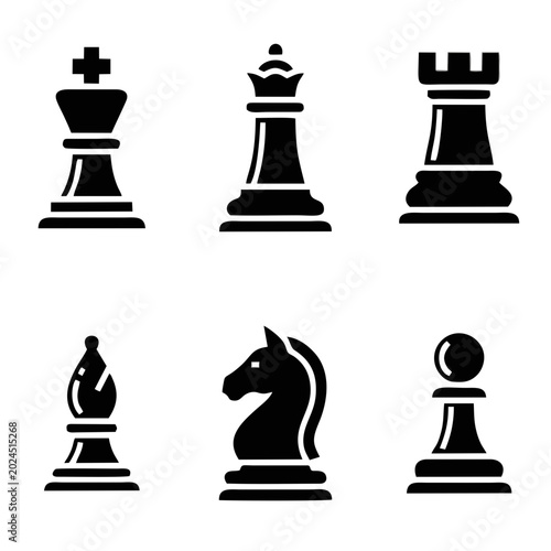 Billede på lærred Chess piece icon set with 6 black vector elements, professional strategy game sy