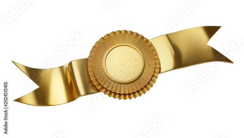 Fotografie Isolated golden rosette award with elegant satin ribbon, perfect for achievement