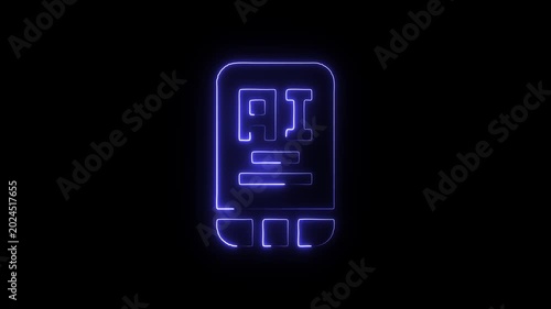 Neon blue ai robot smartphone icon on black background with glowing effect