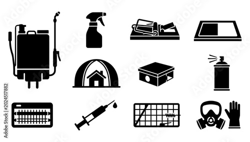 Photos Pest Control Equipment and Treatment Silhouette Icons Set