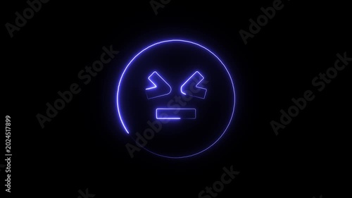 Neon blue emoticon face with glowing outline on black background