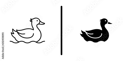 Bild auf Leinwand Swimming duck outline and solid glyph icon set isolated on white background
