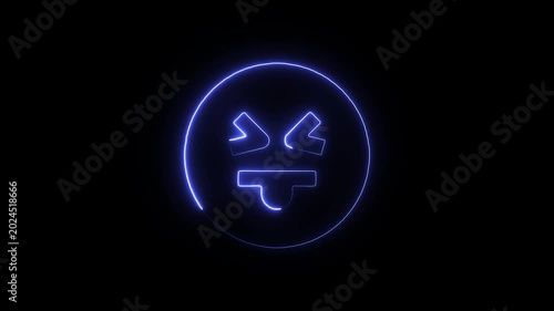 Glowing blue neon face on a black background with a winking expression