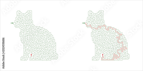 A simple cat maze illustration for puzzles and games 