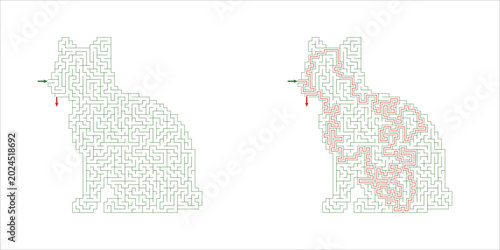Cat maze illustration for puzzles and games 