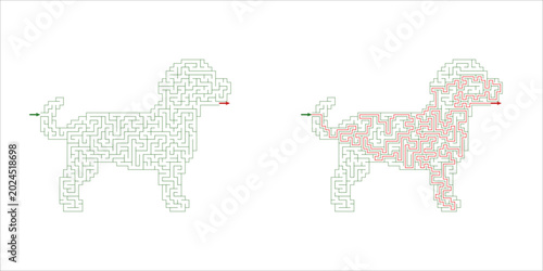 Dog maze illustration for puzzles and games 
