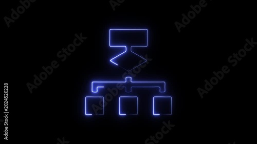Neon blue flowchart diagram on black background with glowing lines