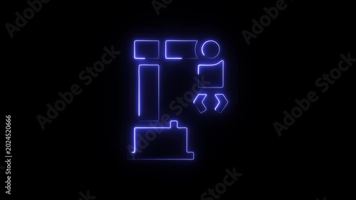 Neon blue glowing computer and user interface icons on black background