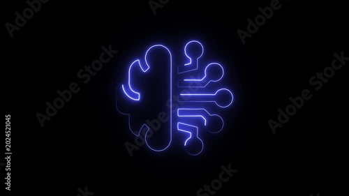 A neon blue circuit brain on a black background with glowing lines