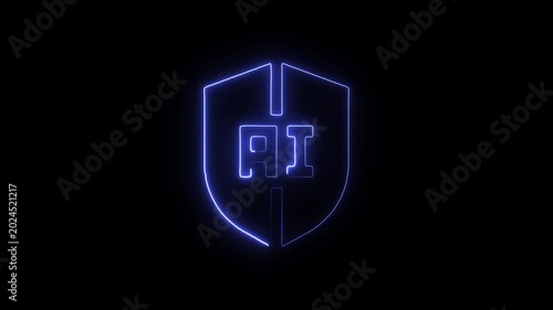 Neon blue shield logo with ai text on black background