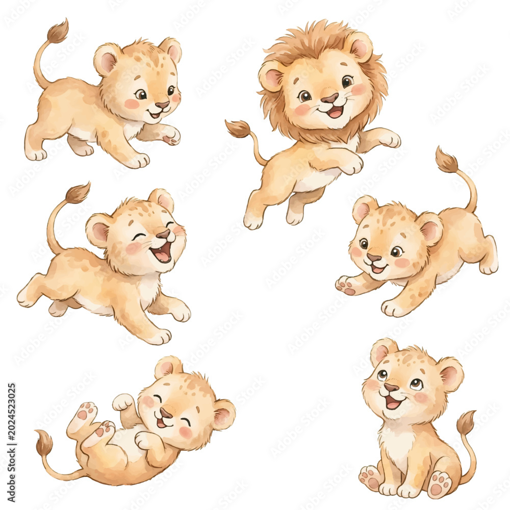Fototapeta premium Cute cartoon animal icon set with baby pets and farm animals
