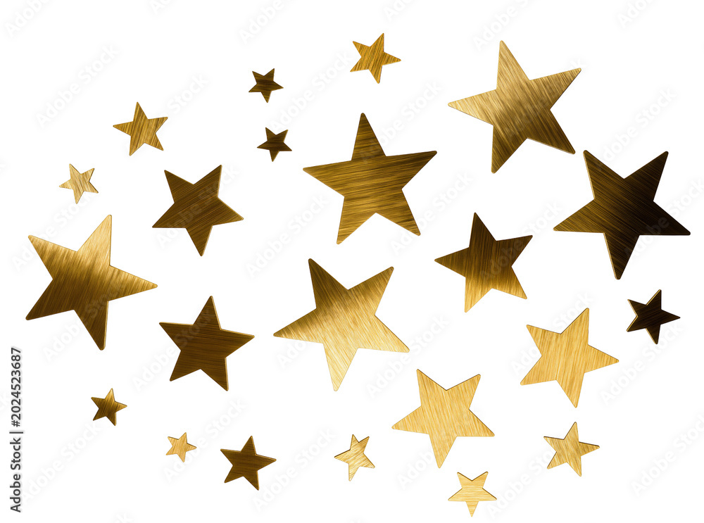 Fototapeta premium Isolated radiant golden stars, a beautiful collection of decorative elements for festive designs