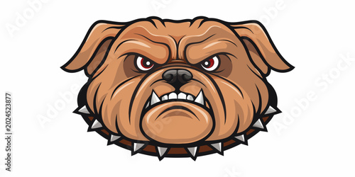 Canvastavla angry bulldog mascot illustration with spiked collar on white background