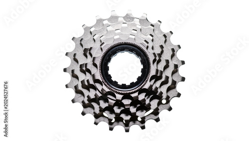 Obraz na płótnie Isolated modern bicycle cassette with multiple sprockets, essential metal gear m