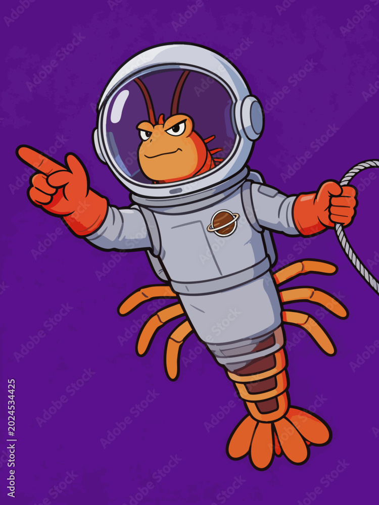Obraz premium Lobster Astronaut Cartoon Character in Space Suit