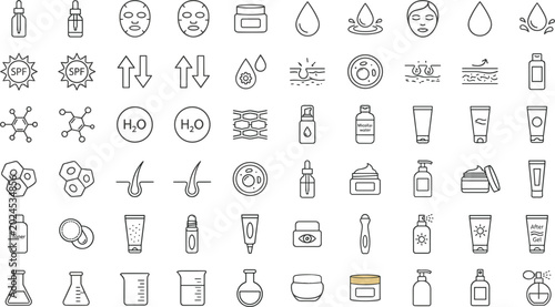 Foto Comprehensive skincare and dermatology line icon set featuring spf protection se