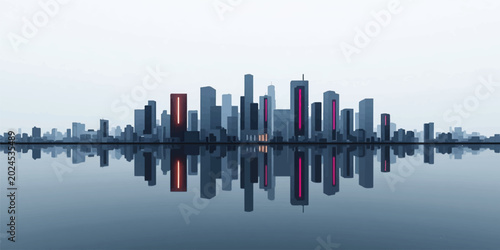 Tablou pe pânză A stunning morning view of the modern Vancouver skyline at Marina Bay with a ref