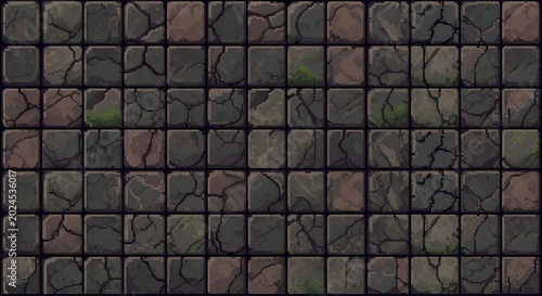 Seamless Dark Cracked Stone Tile Texture Pattern Background for Game Design or Graphic Resources