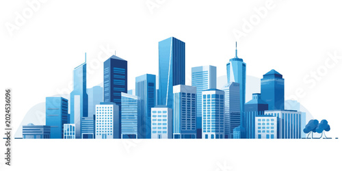 A vector illustration of the New York City skyline featuring a silhouette design of downtown skyscrapers, business buildings, and urban towers under a panoramic sky