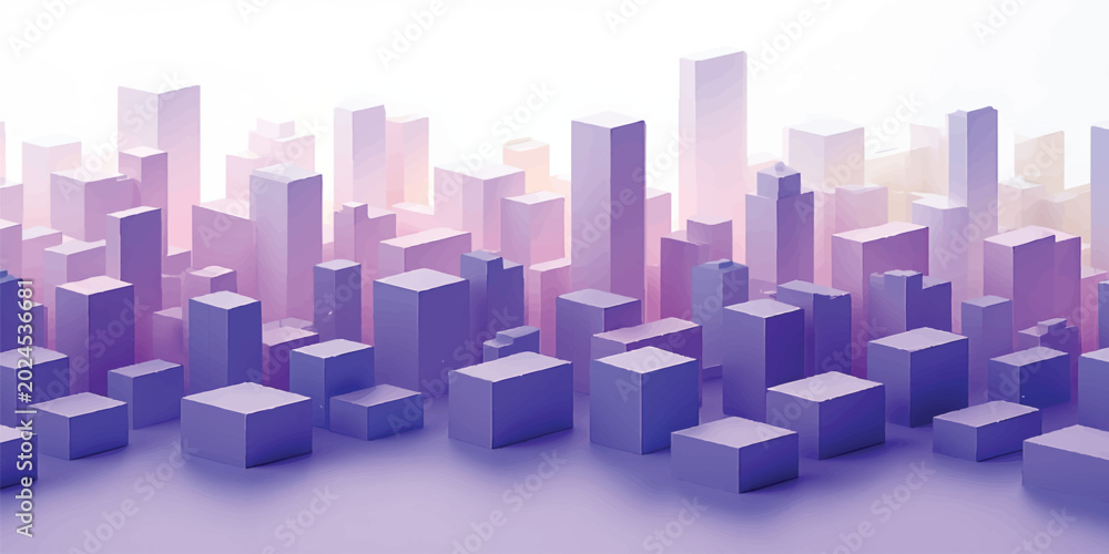 Fototapeta premium Abstract 3d render of a geometric city background featuring a business building concept made of cubes and block structures