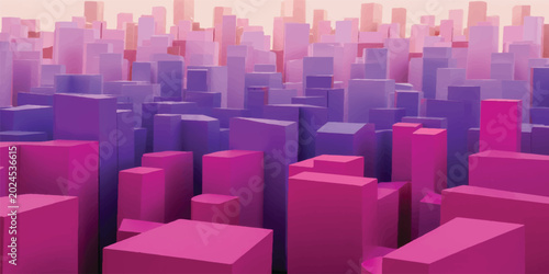 Canvas Print A 3d render of purple abstract cubes forming a modern city building design with