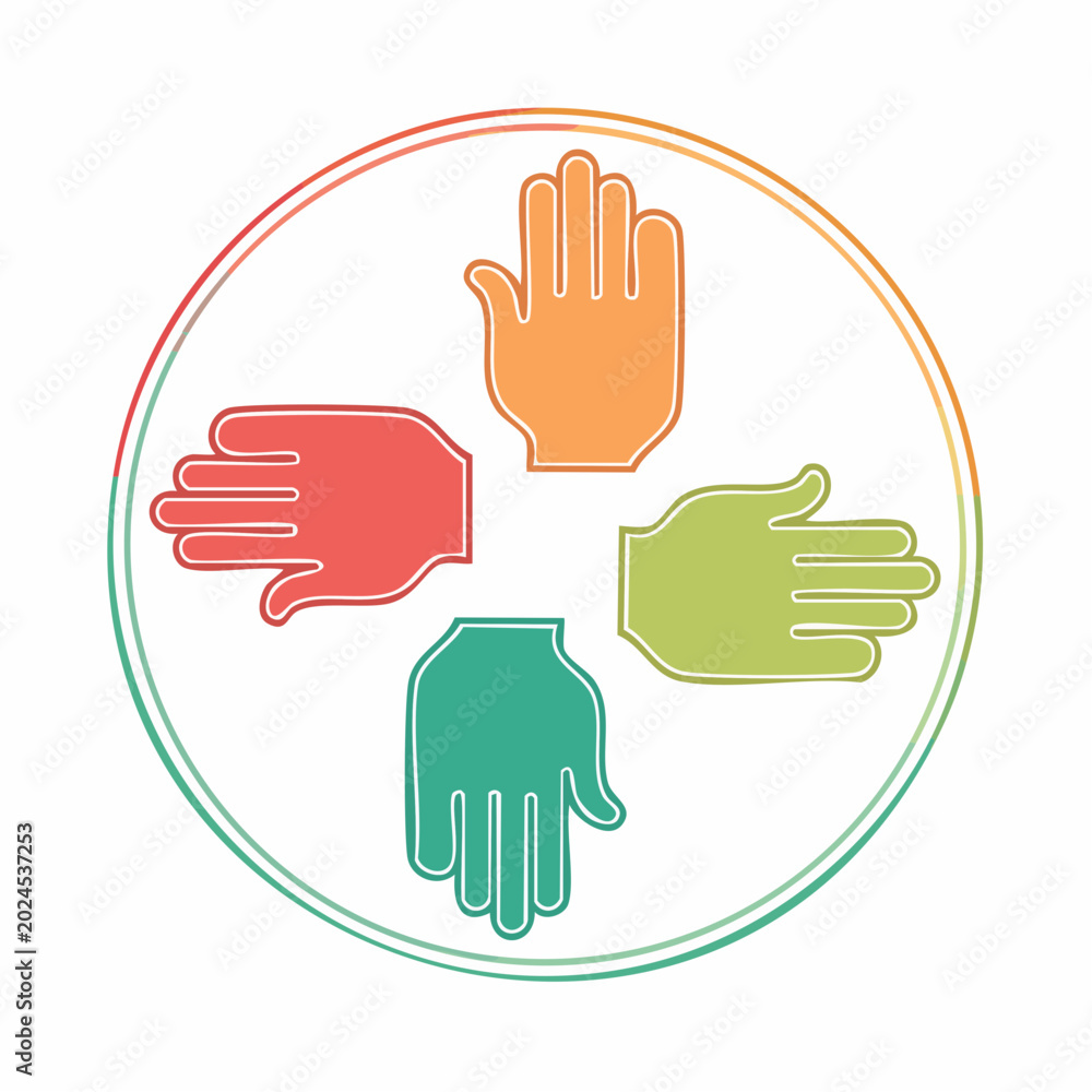 Fototapeta premium Teamwork and Unity Concept with Colorful Hands in Circle