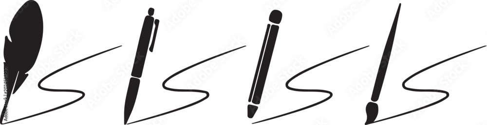 Fototapeta premium Black writing tools and lines on white