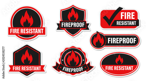 Slika na platnu Fire resistant and fireproof labels set