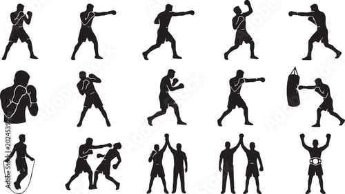 Tableau sur toile Professional Boxing and Fighter Silhouette Vector Set.